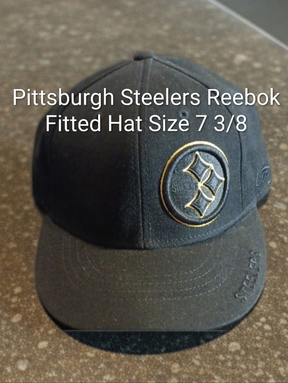 Pittsburgh Steelers Reebok Black and Yellow Fitted Hat Size 7 3/8
